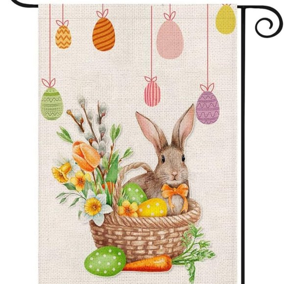 hanmade Other - NEW EASTER BUNNY EGG BASKET RABBIT SPRING FLOWER MINI WINDOW GARDEN YARD FLAG